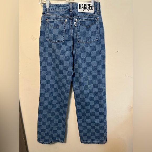 Ragged Priest Checker Blue Jeans Denim Womens 26 High Waist Mom Y2K 90's - Picture 5 of 5